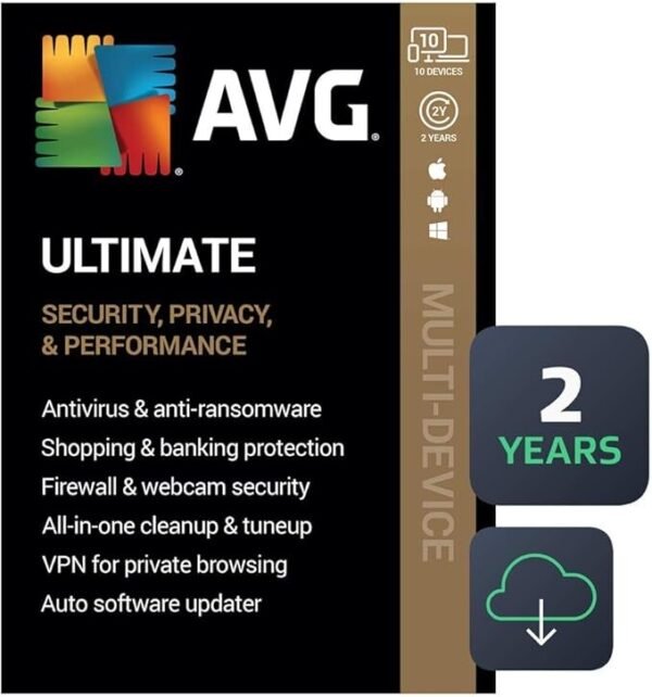 AVG Ultimate 2024 – Antivirus, VPN & Performance Cleaner | 10 Devices | 2 Year Subscription | Multi-Platform Security | Digital Download