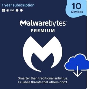 Malwarebytes Premium Antivirus | 10 Devices | 1 Year Subscription | Real-Time Protection for Windows, Mac, Android & iOS | Digital Download