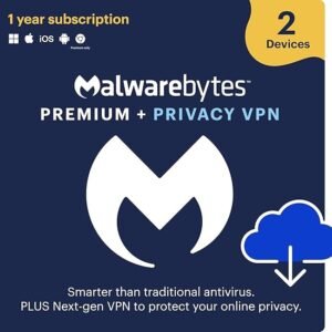 Malwarebytes Premium + Privacy VPN Bundle | 2 Devices | 1 Year Subscription | Antivirus & Secure VPN for Windows, Mac, Android & iOS | Digital Download