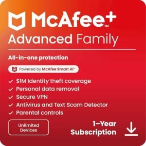 McAfee+ Advanced Family Unlimited Devices 2025 Ready – AI Antivirus, Identity Theft Protection, Safe VPN & Parental Control | Digital Download