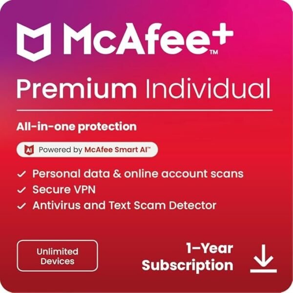 McAfee+ Premium Individual 2025 – Unlimited Devices | Antivirus + Secure VPN + Identity Monitoring