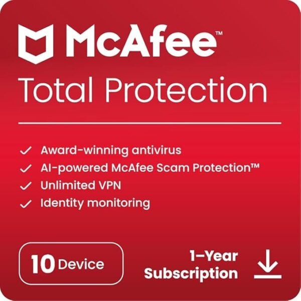 McAfee Total Protection 2025 | 10 Devices | Antivirus with Secure VPN, Password Manager, Dark Web Monitoring & Parental Controls | 1 Year Subscription | Instant Download