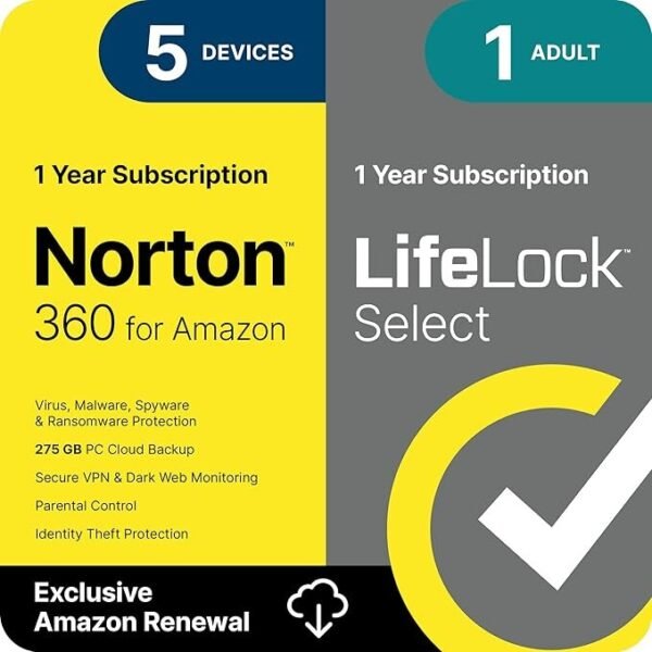 Norton 360 with LifeLock Select – 1 Year / 5 Devices | Device, Privacy & Identity Protection