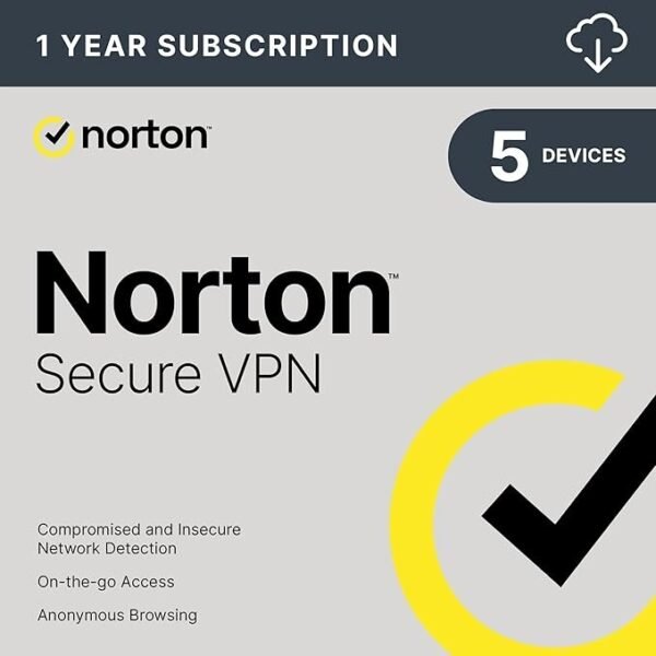 NortonLifeLock Norton Secure VPN – 1 Year / Up to 5 Devices | Private & Encrypted Browsing