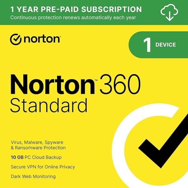 NortonLifeLock Norton 360 Standard 2025 – 1 Year / 1 Device | Antivirus with Secure VPN