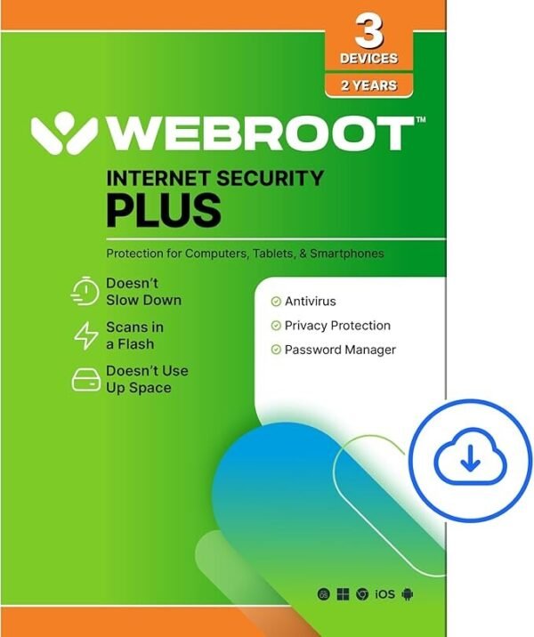Webroot Internet Security Plus 2025 | Antivirus Software for 3 Devices | 2 Year Subscription | PC/Mac/Chromebook/Android/iOS | Includes Password Manager | Digital Download